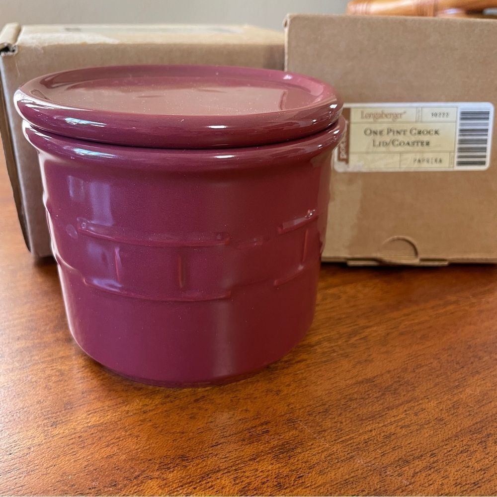 NIB Longaberger Woven Traditions Paprika One Pint Salt Crock With Lid / Coaster
